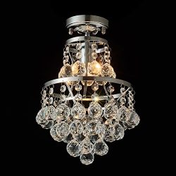 Flush Mount Crystal Chandelier Lighting with 42 Pendant Balls, 8” W, 13”H Ceiling Li ...