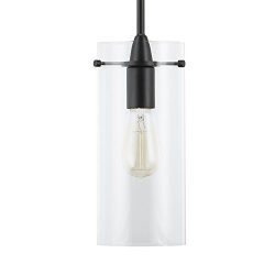 Effimero Large Hanging Pendant Light – Black w/Clear Glass – Linea di Liara LL-P315-BLK