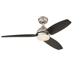 GE Morgan 54″ Brushed Nickle LED Indoor/Outdoor Ceiling Fan with SkyPlug Technology for In ...