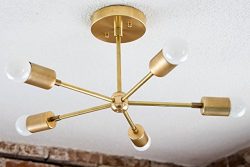 Handmade in U.S.A 5 Arm Brass Gold Sputnik Style Mid Century Modern Inspired Starburst Chandelie ...