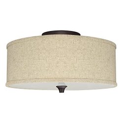 Revel/Kira Home Newport 14″ 2-Light Semi-Flush Mount Ceiling Light + Beige Linen Drum Shad ...