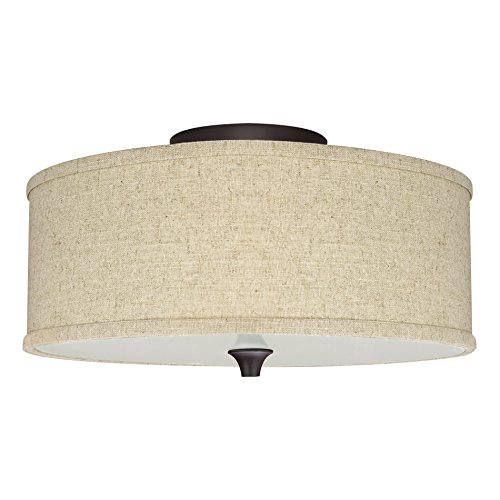 Revel/Kira Home Newport 14″ 2-Light Semi-Flush Mount Ceiling Light + Beige Linen Drum Shad ...