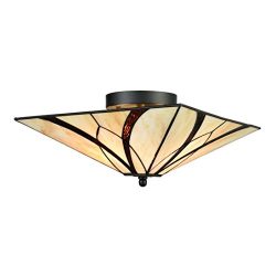EUL Tiffany Style Mission Semi Flush Ceiling Light Antique Brass and Art Colorful Glass Shade 3  ...