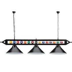 59” Metal Hanging Billiard Pool Table Lighting Fixture with 3 Lamp Shades- Available in Green &a ...