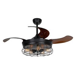 Parrot Uncle Ceiling Fans with Lights 42” Vintage Farmhouse Fan Industrial Chandelier Fans ...