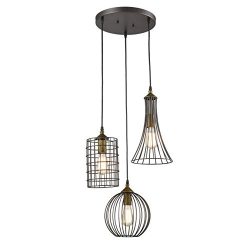 YOBO Lighting Antique 3-lights Oil Rubbed Bronze Chandelier with Wire Cage