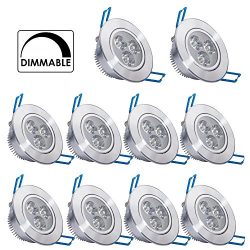 10 Pack,Pocketman 110V 3W Dimmable LED Ceiling Light Downlight,Warm White Spotlight Lamp Recesse ...