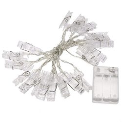 CuZiLe LED Photo Clip String Lights Battery Powered Picture Hangers Warm White light with 20 Pho ...