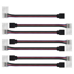 RGB Light Strip Connector JACKYLED 10 mm Wide LED 5050 Strip to Power Adaptor Cable Wire 4 Condu ...