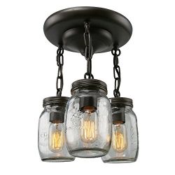 LNC Glass Pendant Lighting 3-light Mason Jar Ceiling Lights Semi Flush Mount Ceiling Light