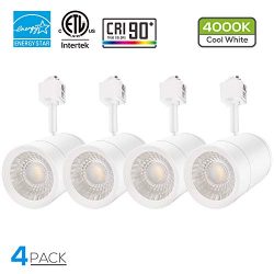 4 Pack 17.5W (85W Equiv.) Integrated CRI90+ LED White Track Light Head, Dimmable 38°Beam Track L ...