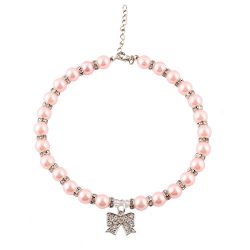 eDealMax Étincelle métal Strass Puppy perles rondes Bowknot Pendent réglable Pet Collier Light Pink