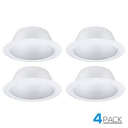 4 Pack 6 Inch Recessed Can Light Trim with White Metal Step Baffle, for 6 inch Recessed Can, Det ...