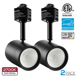 2 Pack 8.5W (50W Equiv.) Integrated CRI90+ LED Black Track Light Head, Dimmable 38° Spotlight Tr ...