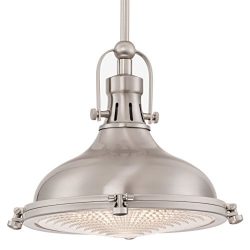 Kira Home Beacon 11″ Transitional Pendant Light with Fresnel Lens, Brushed Nickel Finish