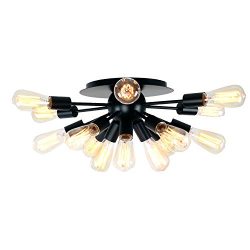 Unitary Brand Antique Black Metal Semi Flush Mount Ceiling Light with 15 E26 Bulb Sockets 600W P ...