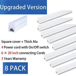 (Pack of 8) LED T5 Integrated Single Fixture 4FT,20W,2200lm,6500K (Super Bright White),Utility l ...