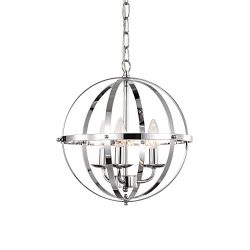 LaLuLa Chrome Chandelier Lighting Industrial Globe Chandeliers 3 Light Metal Ceiling Light Fixtu ...