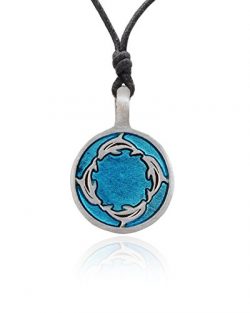 Vietguild Light Blue Dolphin Silver Pewter Charm Necklace Pendent Jewelry With Cotton Cord