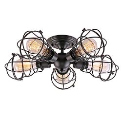 Creatgeek 5 Wire Cages Semi-Flush Mount Light Fixture, Industrial Close to Ceiling Lighting, Bla ...