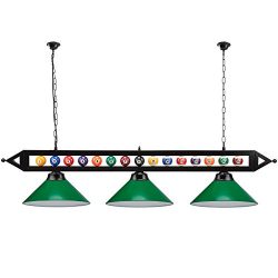 59” Metal Hanging Billiard Pool Table Lighting Fixture with 3 Lamp Shades- Available in Green &a ...