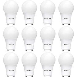 12-Pack GU24 LED A19 Light Bulb, Luxrite, 60W Equivalent, 2700K Soft White, Dimmable, 800 Lumens ...