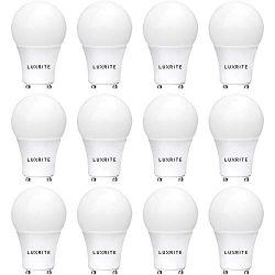 12-Pack GU24 LED A19 Light Bulb, Luxrite, 60W Equivalent, 2700K Soft White, Dimmable, 800 Lumens ...