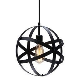 KingSo Industrial Metal Pendant Light, Spherical Pendant Light, Black Hanging Metal Globe Ceilin ...
