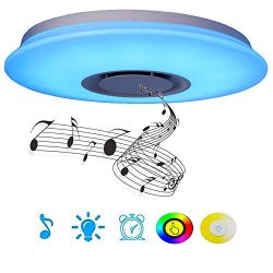 LED Ceiling Light, HOREVO Dimmable Modern Music Semi Flush Mount Fixture with Bluetooth Speaker, ...