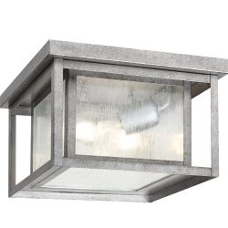 Sea Gull Lighting 78027-57 Outdoor Flush Mount with Clear Seeded Glass Shades, Weathered Pewter  ...