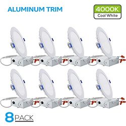 TORCHSTAR 12W 6″ Ultra-Thin Recessed Ceiling Light with Junction Box, 4000K Cool White, Di ...