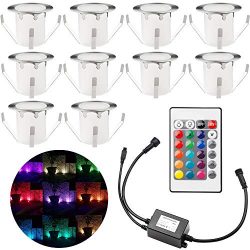 Pack of 10 Multi Color Changing Deck Lights, ø1.18” RGB LED Low Voltage Stair Light Kit wi ...