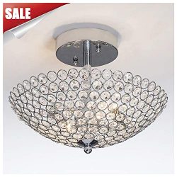 GLANZHAUS Hight Quality Mini Style Bowl Shaped Flush Mount Ceiling Fixture Chrome Finish Crystal ...