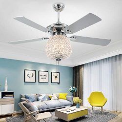 RainierLight Crystal 52″ Ceiling Fan with LED Light Kit 5 Wood Reversible Blades 3 Speed/S ...