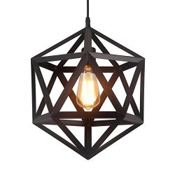 HOMIFORCE Vintage Style 1 Light Black Geometric Pendant Light with Metal Shade in Matte-Black Fi ...