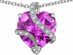 Star K Large 15mm Heart Shape Created Light Pink Sapphire Love Pendant Necklace Sterling Silver