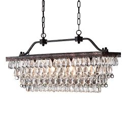 Edvivi 4-Light Antique Bronze Rectangular Linear Crystal Chandelier Dining Room Ceiling Fixture  ...