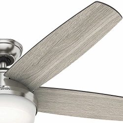 Hunter Fan 54″ Contemporary Ceiling Fan in Brushed Nickel with Cased White LED Light Kit a ...