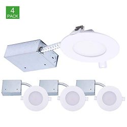 4 inch Ultra-Thin LED Downlight with Junction Box, Dimmable Slim Recessed Ceiling Light with Jbo ...