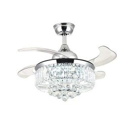 Moooni Dimmable Fandelier Crystal Ceiling Fans with Lights and Remote Modern Invisible Retractab ...