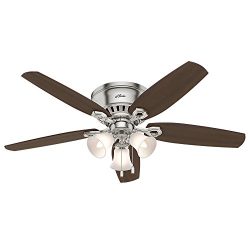 Hunter Fan Company Hunter 53328 52″ Builder Low Profile Ceiling Fan with Light, Brushed Nickel