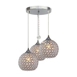 DINGGU 3 Lights Modern Crystal Ball Pendant Light Fixture Flush Mounted Ceiling Chandelier