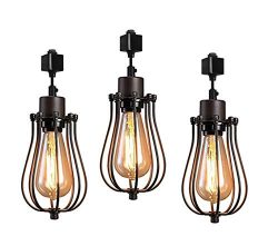 Kiven H-Type Track Lighting Mini Vintage Edison Hanging Caged Pendant Light Fixture for Home Kit ...