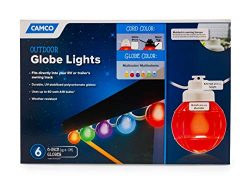 Camco 42760 Decorative RV Awning Globe Lights -6 Multicolor Globes on Black Wire,  Fits Directly ...