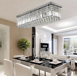 Siljoy Rectangular Raindrop Crystal Chandelier Lighting Modern Ceiling Lights Flush Mount Fixtur ...