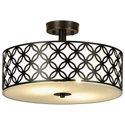 SOTTAE Black Ceiling Lamp 2 Lights Creamy White Glass Diffuser Living Room Flush Mount Ceiling L ...