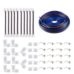 5050 4Pin LED Strip Connector Kit – 10mm RGB LED Connector Kit includes 32.8FT RGB Extensi ...