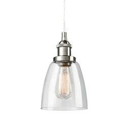 CLAXY Ecopower Industrial Mini Glass Pendant Brushed Nickel Hanging Light Fixture