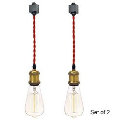 Kiven Set of 2 H Type Track Lighting Mini Pendant Brass Finish with 7 inch Red Twisted Cord and  ...