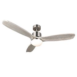 CO-Z 52” Ceiling Fan Light Brushed Nickel Finish with 3 Weathered White Walnut Blades, 15W LED a ...